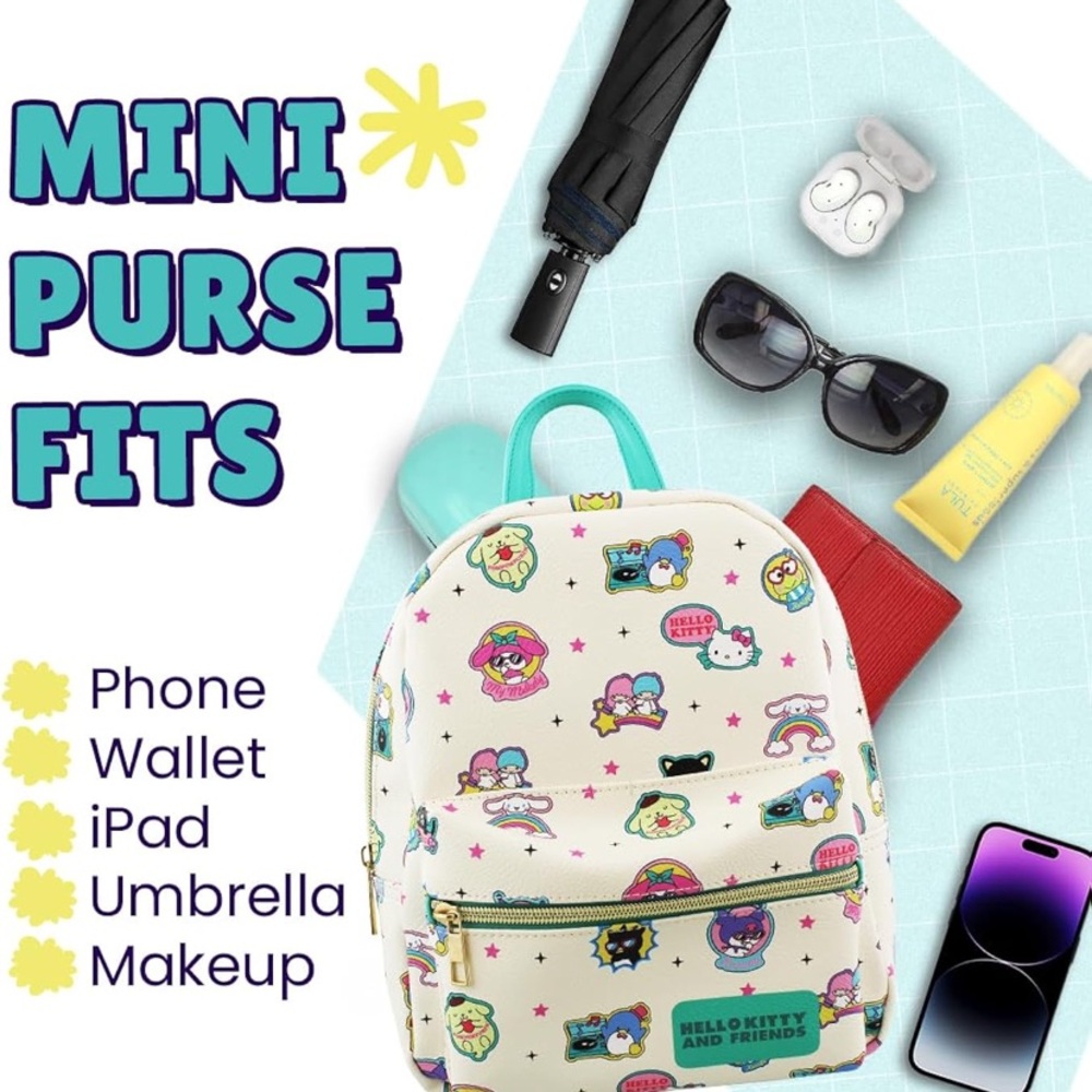 Hello Kitty and Friends Mini Backpack leather purse 10in Sanrio teal pink - Picture 4 of 7